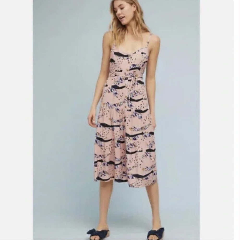 THE ODELLS Anthropologie Pink Tiered Spaghetti Strap Peasant Dress